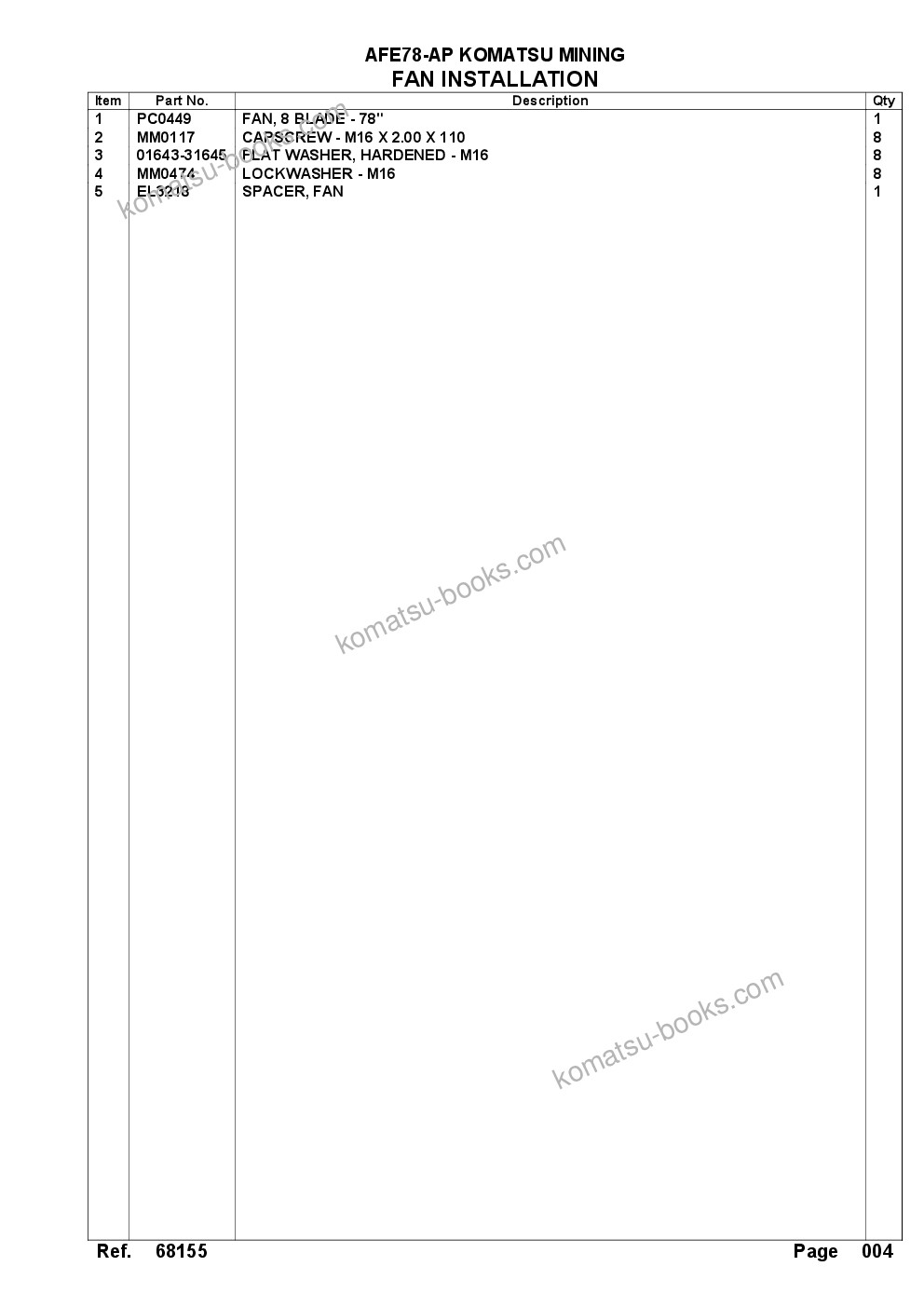 Komatsu AFE78-AP 930E-5 S/N A40105 - A40106 THEISS Parts catalog cover Page 7