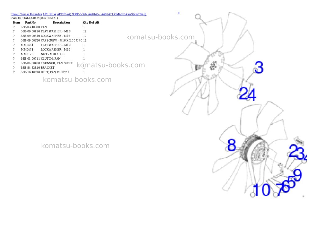 Komatsu AFE78-AQ 930E-5 S/N A40145 - A40147 LOMAS BAYAS Parts catalog cover Page 2 Komatsu AFE78-AQ 930E-5 S/N A40145 - A40147 LOMAS BAYAS Parts catalog cover Page 2