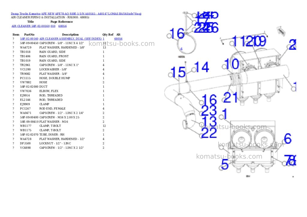 Komatsu AFE78-AQ 930E-5 S/N A40145 - A40147 LOMAS BAYAS Parts catalog cover Page 4 Komatsu AFE78-AQ 930E-5 S/N A40145 - A40147 LOMAS BAYAS Parts catalog cover Page 4