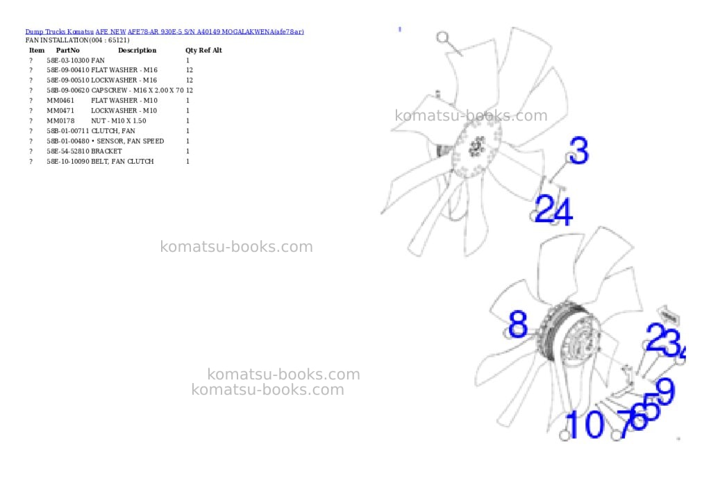 Komatsu AFE78-AR 930E-5 S/N A40149 MOGALAKWENA Parts catalog cover Page 2