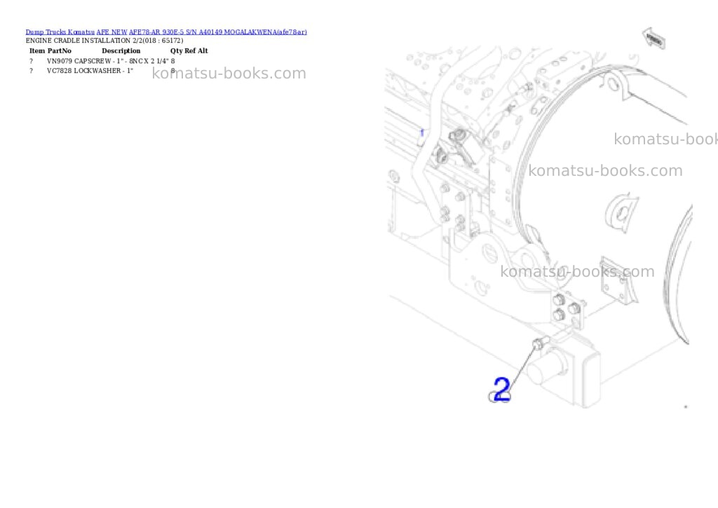 Komatsu AFE78-AR 930E-5 S/N A40149 MOGALAKWENA Parts catalog cover Page 9
