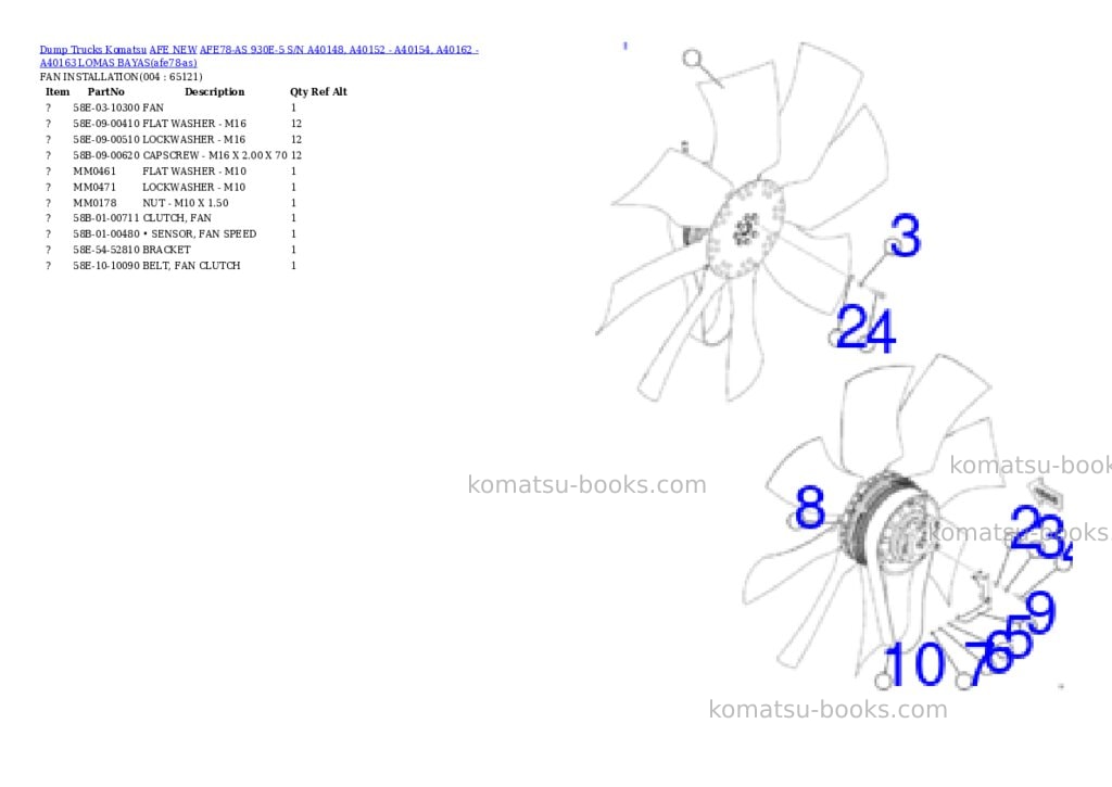 Komatsu AFE78-AS 930E-5 S/N A40148, A40152 - A40154, A40162 - A40163 LOMAS BAYAS Parts catalog cover Page 2 Komatsu AFE78-AS 930E-5 S/N A40148, A40152 - A40154, A40162 - A40163 LOMAS BAYAS Parts catalog cover Page 2