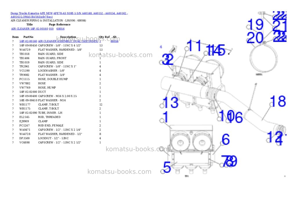 Komatsu AFE78-AS 930E-5 S/N A40148, A40152 - A40154, A40162 - A40163 LOMAS BAYAS Parts catalog cover Page 3 Komatsu AFE78-AS 930E-5 S/N A40148, A40152 - A40154, A40162 - A40163 LOMAS BAYAS Parts catalog cover Page 3