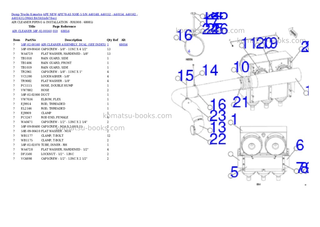 Komatsu AFE78-AS 930E-5 S/N A40148, A40152 - A40154, A40162 - A40163 LOMAS BAYAS Parts catalog cover Page 4 Komatsu AFE78-AS 930E-5 S/N A40148, A40152 - A40154, A40162 - A40163 LOMAS BAYAS Parts catalog cover Page 4