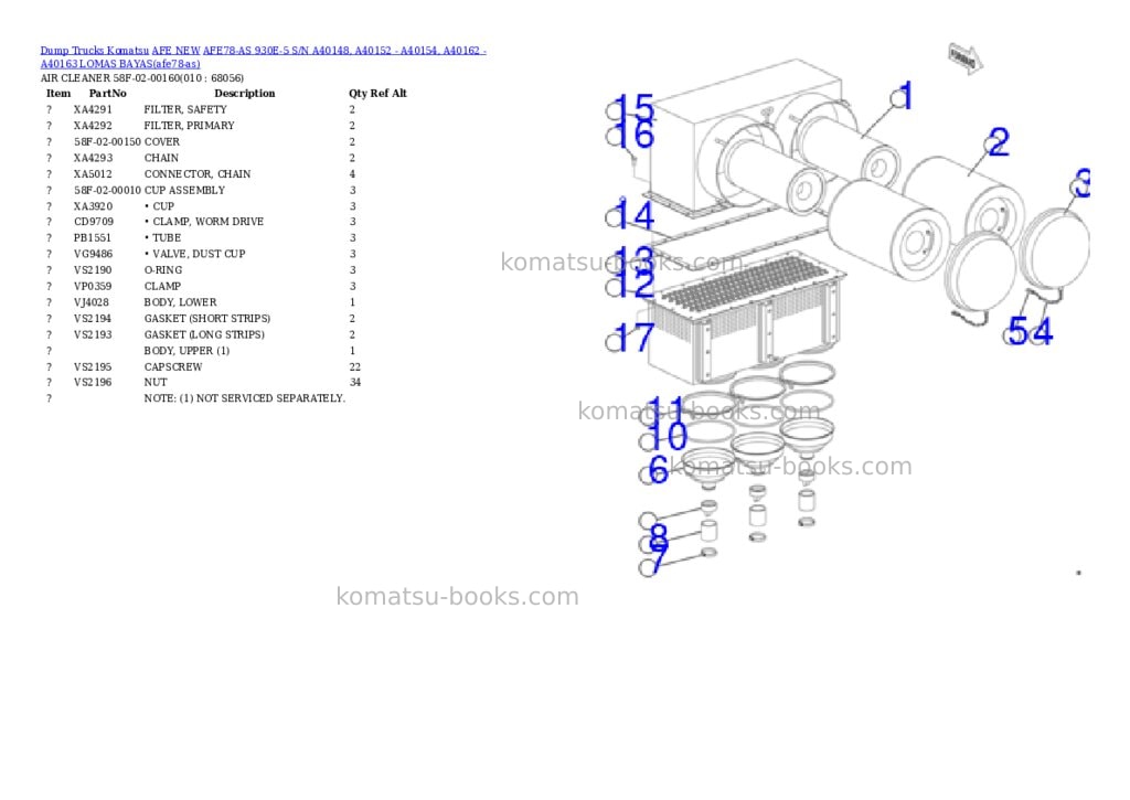 Komatsu AFE78-AS 930E-5 S/N A40148, A40152 - A40154, A40162 - A40163 LOMAS BAYAS Parts catalog cover Page 5 Komatsu AFE78-AS 930E-5 S/N A40148, A40152 - A40154, A40162 - A40163 LOMAS BAYAS Parts catalog cover Page 5