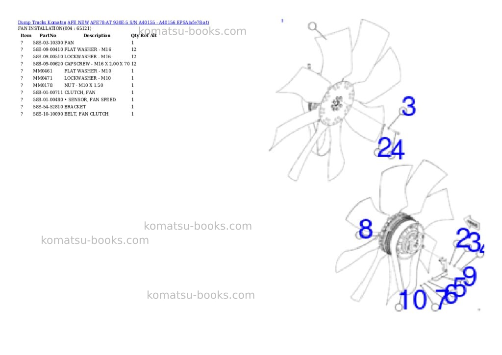 Komatsu AFE78-AT 930E-5 S/N A40155 - A40156 EPSA Parts catalog cover Page 2 Komatsu AFE78-AT 930E-5 S/N A40155 - A40156 EPSA Parts catalog cover Page 2