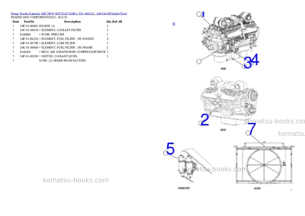 Komatsu AFE78-AT 930E-5 S/N A40155 - A40156 EPSA Parts catalog cover Page 6 Komatsu AFE78-AT 930E-5 S/N A40155 - A40156 EPSA Parts catalog cover Page 6