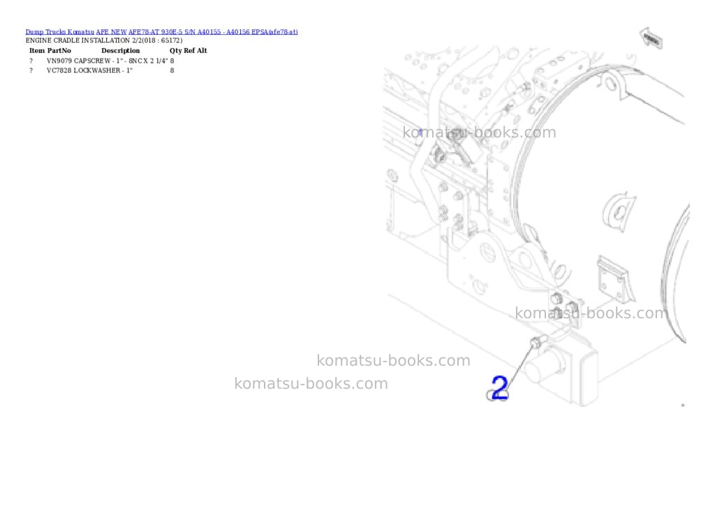 Komatsu AFE78-AT 930E-5 S/N A40155 - A40156 EPSA Parts catalog cover Page 9 Komatsu AFE78-AT 930E-5 S/N A40155 - A40156 EPSA Parts catalog cover Page 9