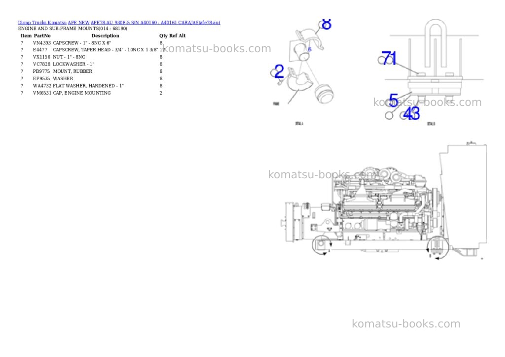 Komatsu AFE78-AU 930E-5 S/N A40160 - A40161 CARAJAS Parts catalog cover Page 7 Komatsu AFE78-AU 930E-5 S/N A40160 - A40161 CARAJAS Parts catalog cover Page 7