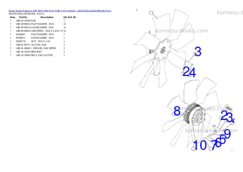 Komatsu AFE78-AV 930E-5 S/N A40164 - A40165 BLACKWATER Parts catalog cover Page 2
