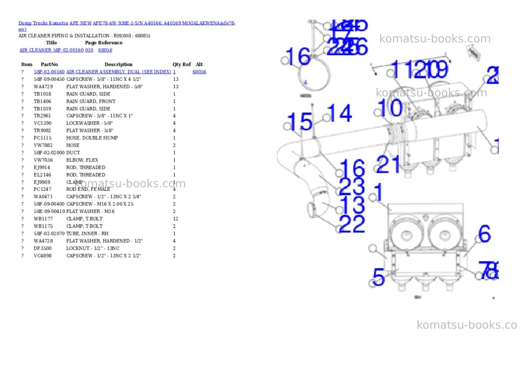 Komatsu AFE78-AW 930E-5 S/N A40166, A40169 MOGALAKWENA Parts catalog cover Page 4 Komatsu AFE78-AW 930E-5 S/N A40166, A40169 MOGALAKWENA Parts catalog cover Page 4