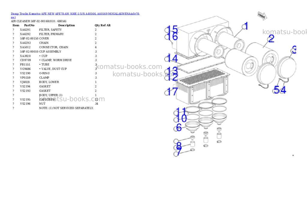 Komatsu AFE78-AW 930E-5 S/N A40166, A40169 MOGALAKWENA Parts catalog cover Page 5 Komatsu AFE78-AW 930E-5 S/N A40166, A40169 MOGALAKWENA Parts catalog cover Page 5