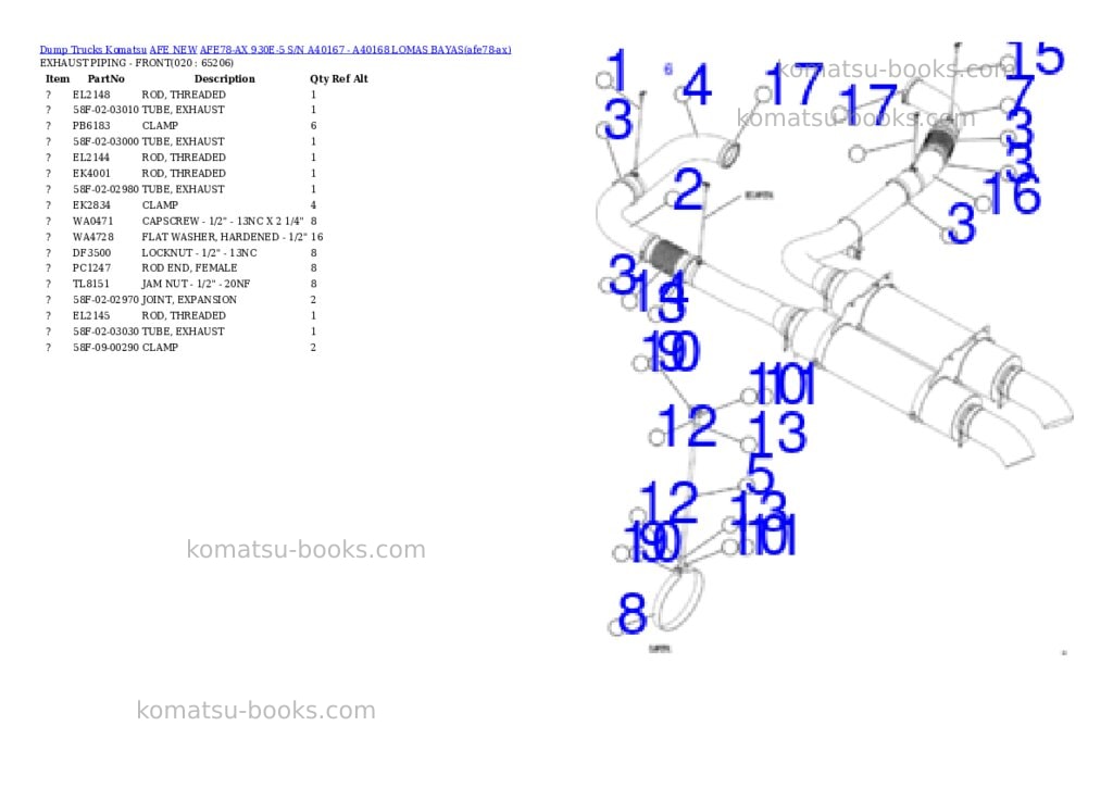 Komatsu AFE78-AX 930E-5 S/N A40167 - A40168 LOMAS BAYAS Parts catalog cover Page 10