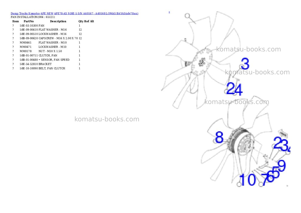 Komatsu AFE78-AX 930E-5 S/N A40167 - A40168 LOMAS BAYAS Parts catalog cover Page 2