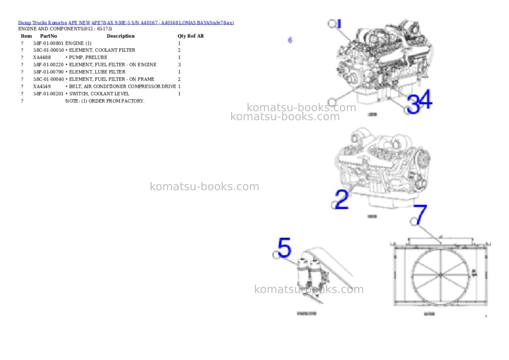 Komatsu AFE78-AX 930E-5 S/N A40167 - A40168 LOMAS BAYAS Parts catalog cover Page 6
