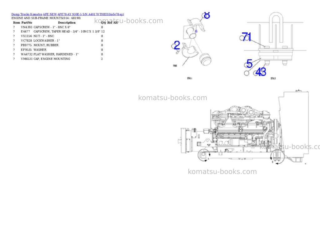 Komatsu AFE78-AY 930E-5 S/N A40170 THEISS Parts catalog cover Page 7