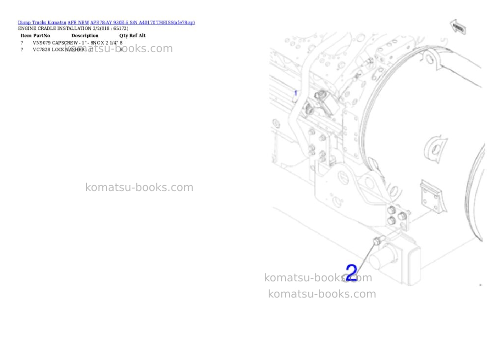 Komatsu AFE78-AY 930E-5 S/N A40170 THEISS Parts catalog cover Page 9