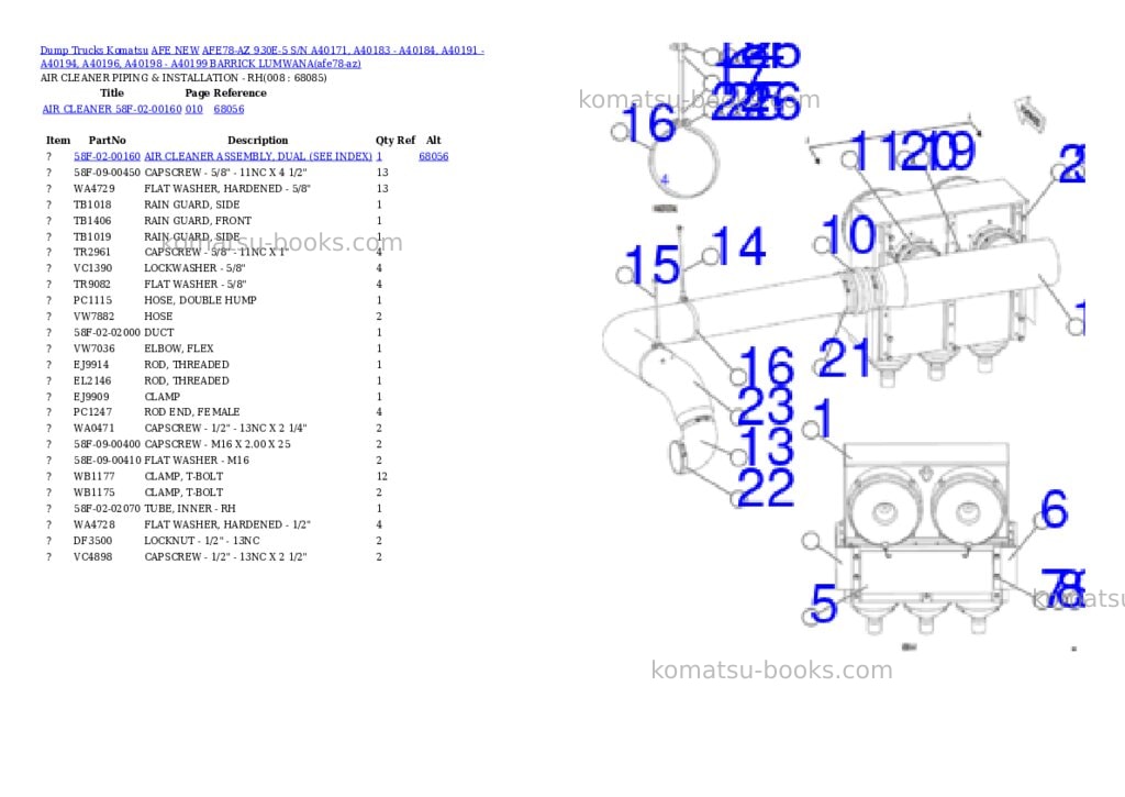Komatsu AFE78-AZ 930E-5 S/N A40171, A40183 - A40184, A40191 - A40194, A40196, A40198 - A40199 BARRICK LUMWANA Parts catalog cover Page 3