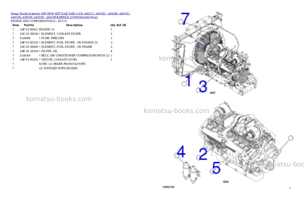 Komatsu AFE78-AZ 930E-5 S/N A40171, A40183 - A40184, A40191 - A40194, A40196, A40198 - A40199 BARRICK LUMWANA Parts catalog cover Page 5