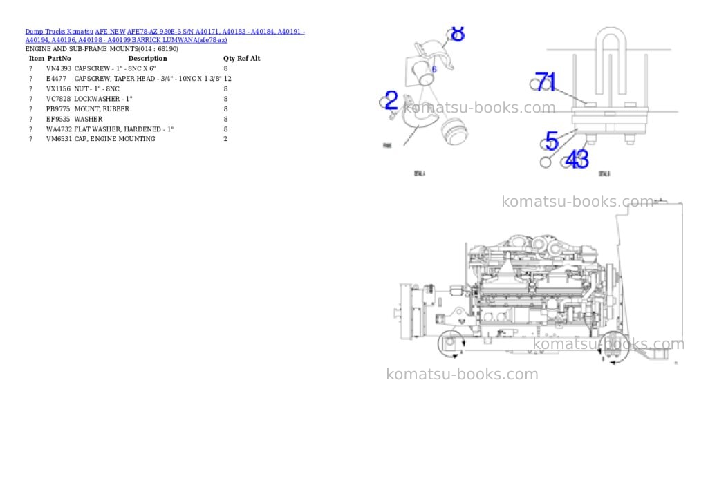 Komatsu AFE78-AZ 930E-5 S/N A40171, A40183 - A40184, A40191 - A40194, A40196, A40198 - A40199 BARRICK LUMWANA Parts catalog cover Page 6