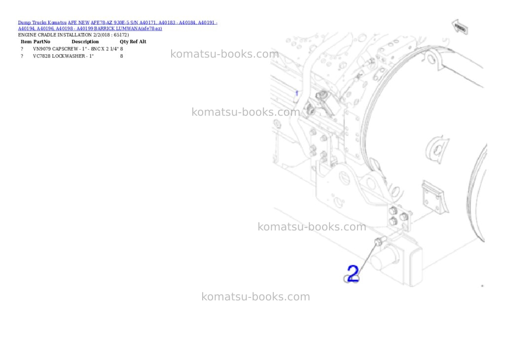 Komatsu AFE78-AZ 930E-5 S/N A40171, A40183 - A40184, A40191 - A40194, A40196, A40198 - A40199 BARRICK LUMWANA Parts catalog cover Page 8