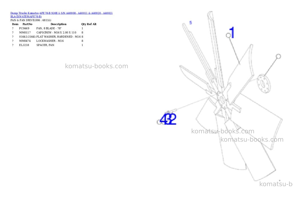 Komatsu afe78-b 930e-5 s/n a40008 - a40011 & a40020 - a40021 blackwater Parts catalog cover Page 3 Komatsu afe78-b 930e-5 s/n a40008 - a40011 & a40020 - a40021 blackwater Parts catalog cover Page 3