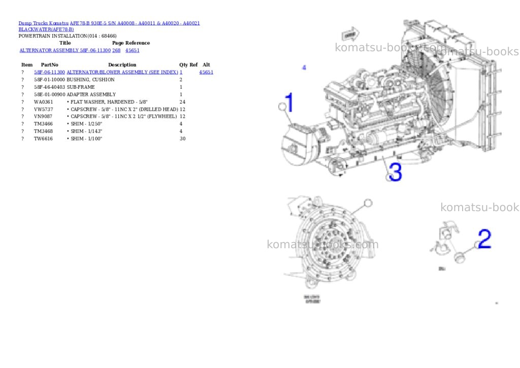 Komatsu afe78-b 930e-5 s/n a40008 - a40011 & a40020 - a40021 blackwater Parts catalog cover Page 7 Komatsu afe78-b 930e-5 s/n a40008 - a40011 & a40020 - a40021 blackwater Parts catalog cover Page 7