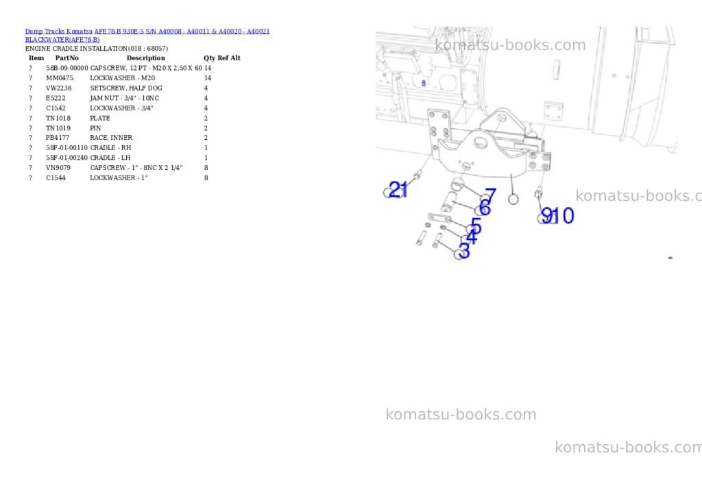 Komatsu afe78-b 930e-5 s/n a40008 - a40011 & a40020 - a40021 blackwater Parts catalog cover Page 9 Komatsu afe78-b 930e-5 s/n a40008 - a40011 & a40020 - a40021 blackwater Parts catalog cover Page 9