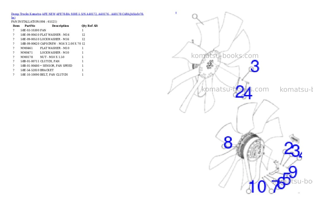 Komatsu AFE78-BA 930E-5 S/N A40172, A40176 - A40178 CARAJAS Parts catalog cover Page 2 Komatsu AFE78-BA 930E-5 S/N A40172, A40176 - A40178 CARAJAS Parts catalog cover Page 2