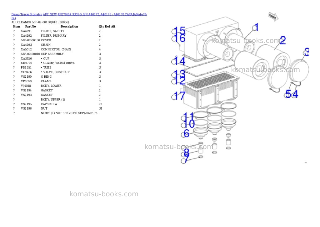 Komatsu AFE78-BA 930E-5 S/N A40172, A40176 - A40178 CARAJAS Parts catalog cover Page 5 Komatsu AFE78-BA 930E-5 S/N A40172, A40176 - A40178 CARAJAS Parts catalog cover Page 5