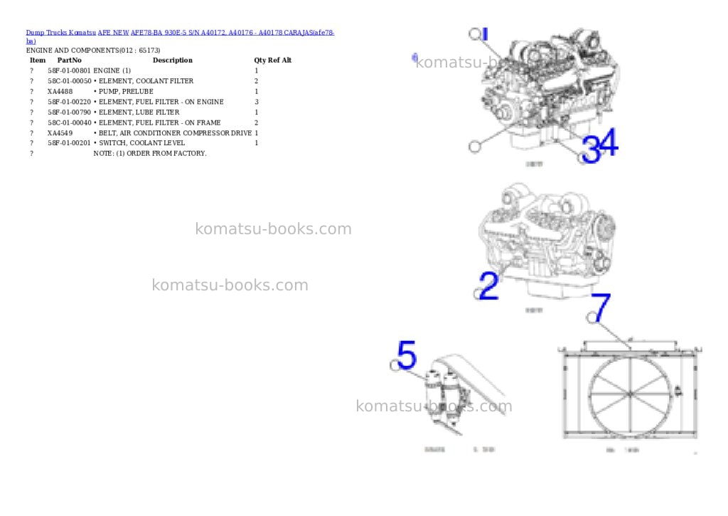 Komatsu AFE78-BA 930E-5 S/N A40172, A40176 - A40178 CARAJAS Parts catalog cover Page 6 Komatsu AFE78-BA 930E-5 S/N A40172, A40176 - A40178 CARAJAS Parts catalog cover Page 6