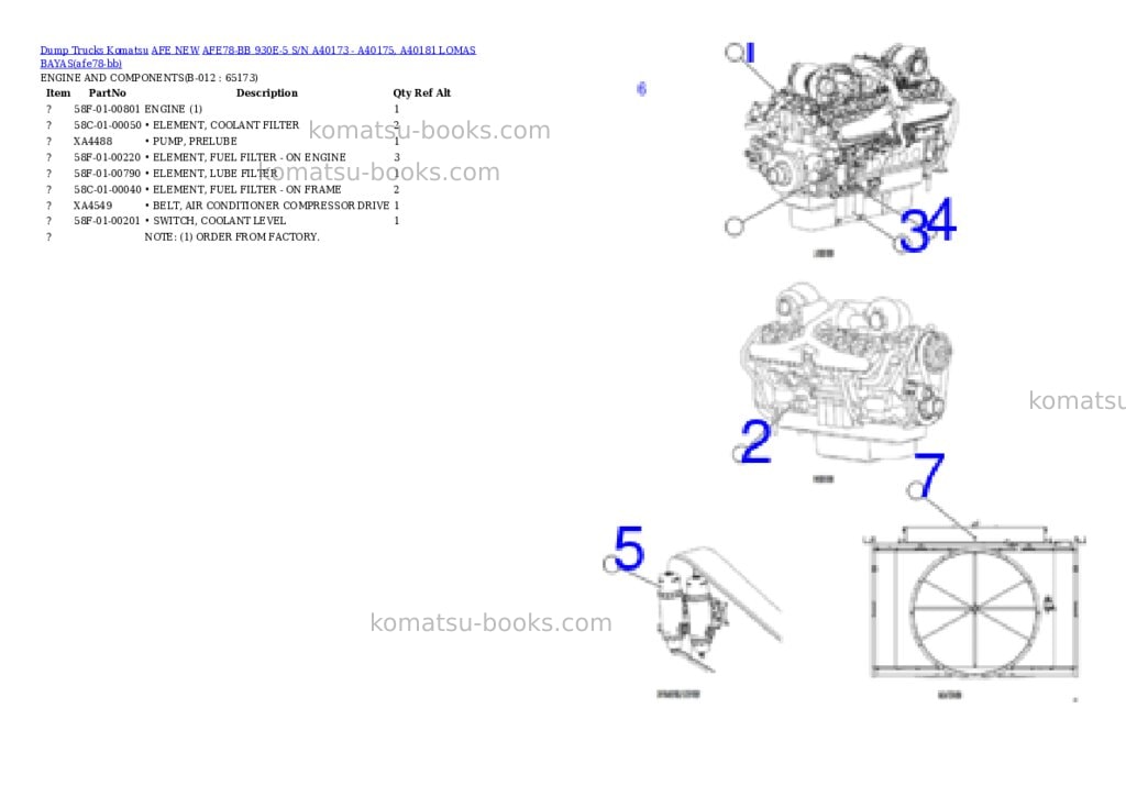 Komatsu AFE78-BB 930E-5 S/N A40173 - A40175, A40181 LOMAS BAYAS Parts catalog cover Page 6