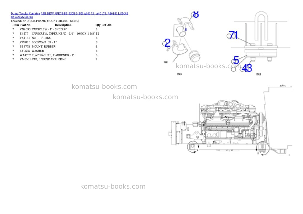 Komatsu AFE78-BB 930E-5 S/N A40173 - A40175, A40181 LOMAS BAYAS Parts catalog cover Page 7