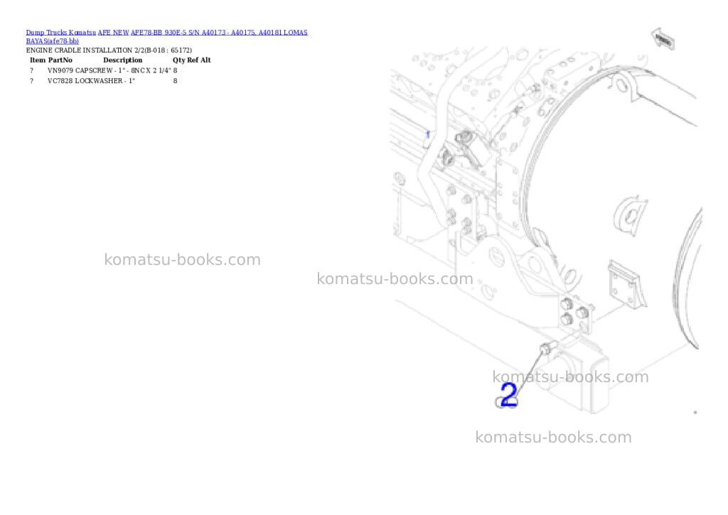 Komatsu AFE78-BB 930E-5 S/N A40173 - A40175, A40181 LOMAS BAYAS Parts catalog cover Page 9