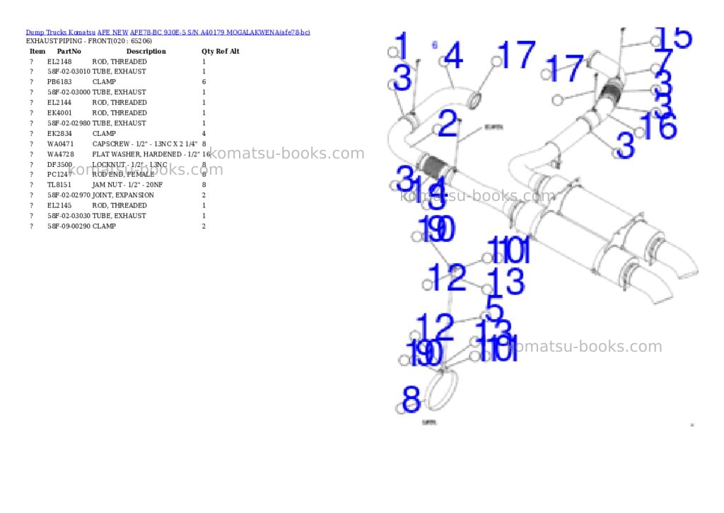 Komatsu AFE78-BC 930E-5 S/N A40179 MOGALAKWENA Parts catalog cover Page 10