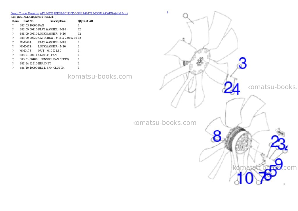 Komatsu AFE78-BC 930E-5 S/N A40179 MOGALAKWENA Parts catalog cover Page 2