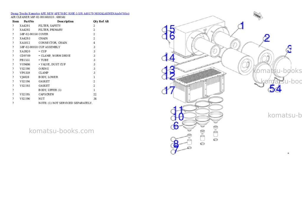 Komatsu AFE78-BC 930E-5 S/N A40179 MOGALAKWENA Parts catalog cover Page 5