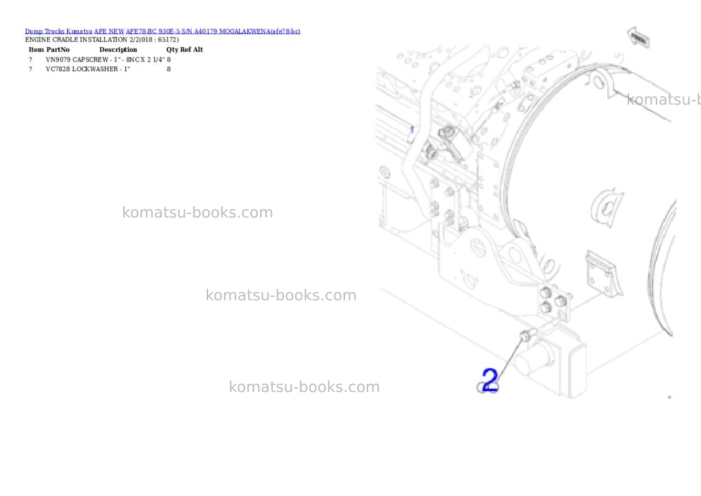 Komatsu AFE78-BC 930E-5 S/N A40179 MOGALAKWENA Parts catalog cover Page 9