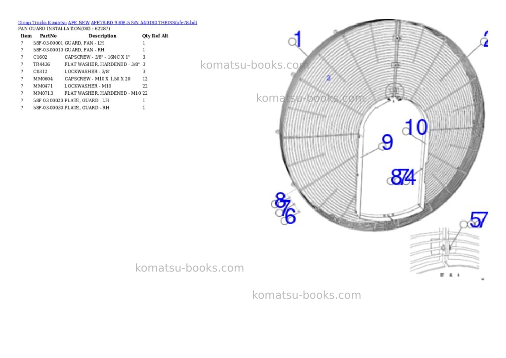 Komatsu AFE78-BD 930E-5 S/N A40180 THEISS Parts catalog cover