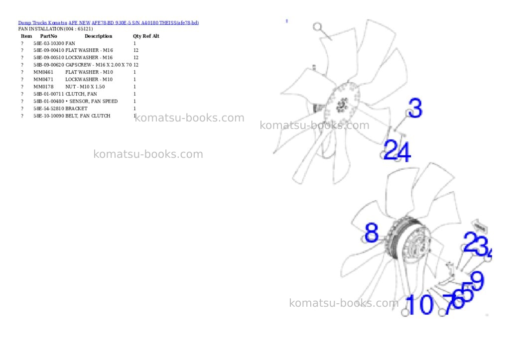 Komatsu AFE78-BD 930E-5 S/N A40180 THEISS Parts catalog cover Page 2