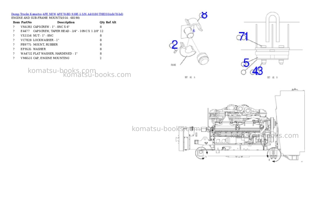 Komatsu AFE78-BD 930E-5 S/N A40180 THEISS Parts catalog cover Page 7