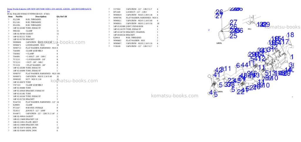 Komatsu AFE78-BE 930E-5 S/N A40182, A40186 - A40188 WAMBO Parts catalog cover Page 10