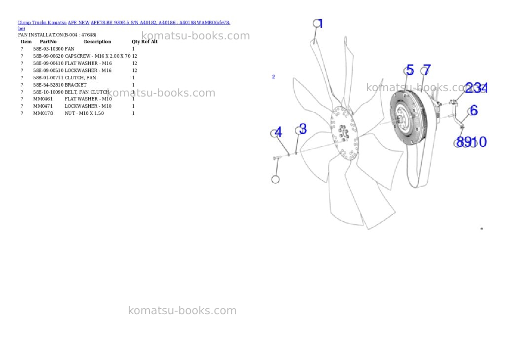Komatsu AFE78-BE 930E-5 S/N A40182, A40186 - A40188 WAMBO Parts catalog cover Page 2
