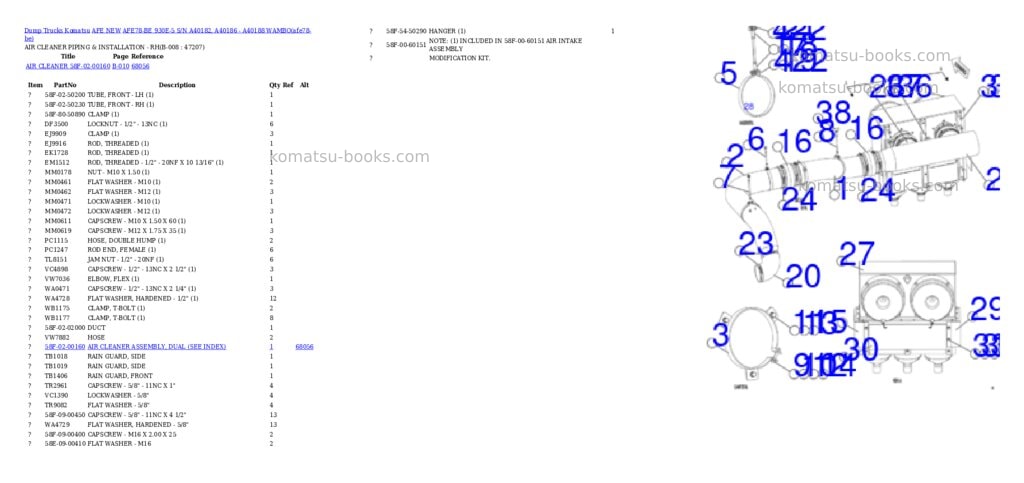 Komatsu AFE78-BE 930E-5 S/N A40182, A40186 - A40188 WAMBO Parts catalog cover Page 4