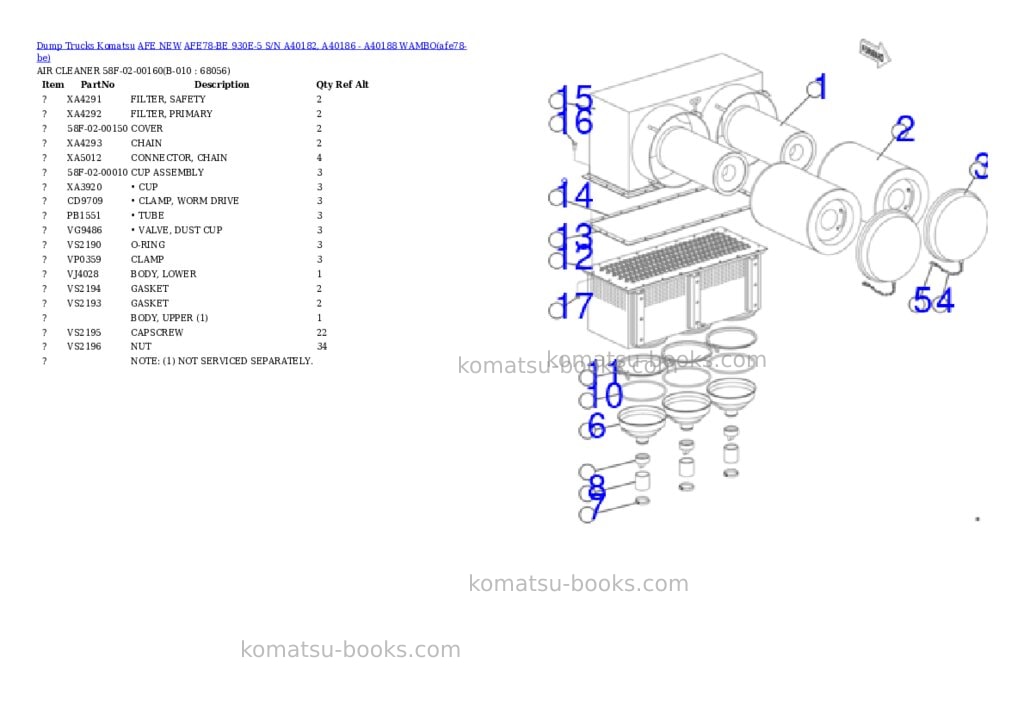 Komatsu AFE78-BE 930E-5 S/N A40182, A40186 - A40188 WAMBO Parts catalog cover Page 5