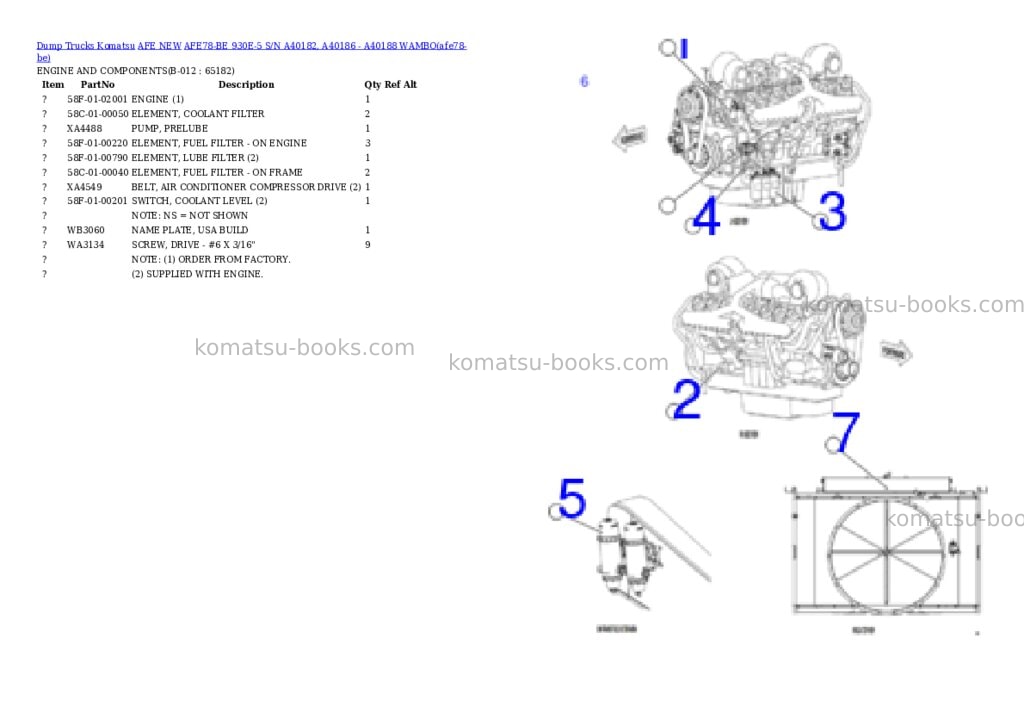 Komatsu AFE78-BE 930E-5 S/N A40182, A40186 - A40188 WAMBO Parts catalog cover Page 6