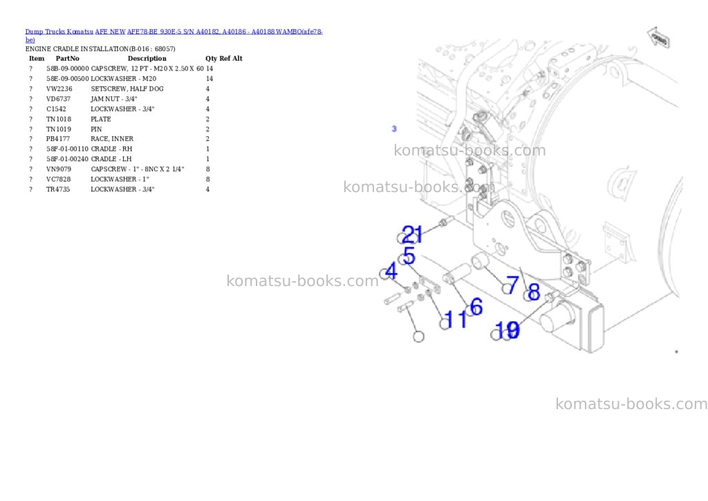 Komatsu AFE78-BE 930E-5 S/N A40182, A40186 - A40188 WAMBO Parts catalog cover Page 8