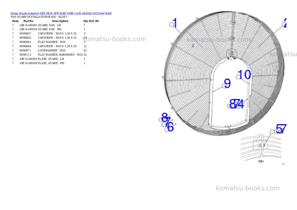 Komatsu AFE78-BF 930E-5 S/N A40185 IOCC Parts catalog cover