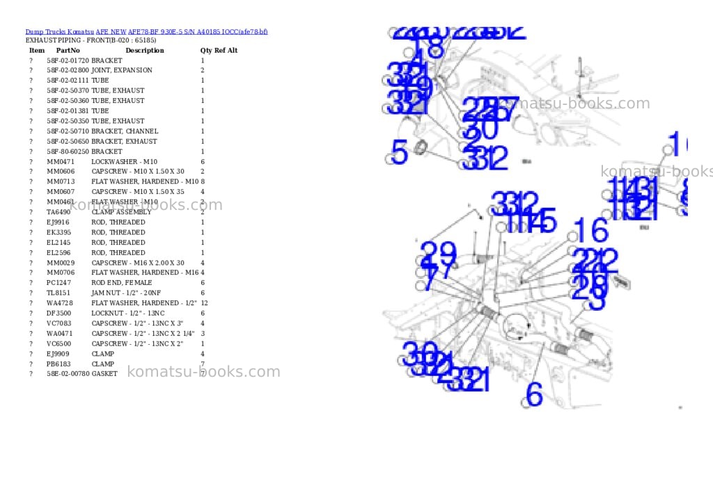 Komatsu AFE78-BF 930E-5 S/N A40185 IOCC Parts catalog cover Page 10