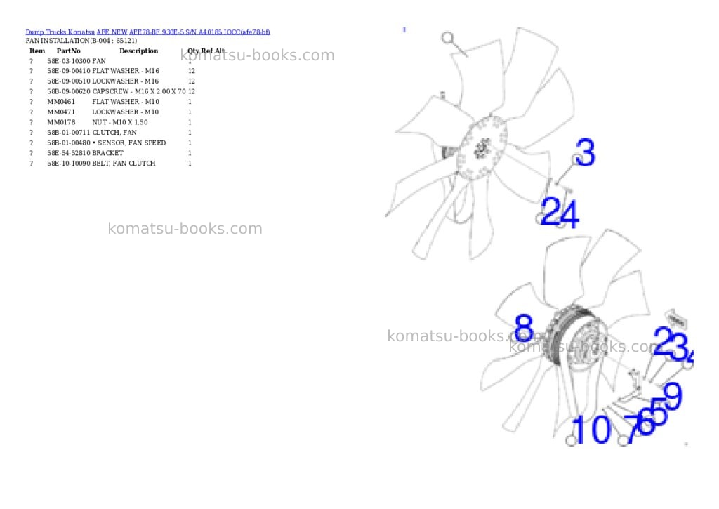 Komatsu AFE78-BF 930E-5 S/N A40185 IOCC Parts catalog cover Page 2